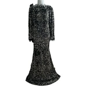 NEW FASHION Bodycon Sexy Dresses Women Off Shoulder Feather Long Dress Size XL